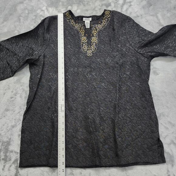 Vintage Graff Beaded Embroidered Tie Rope Belted Tunic Top Size L Black Gold - Picture 11 of 12
